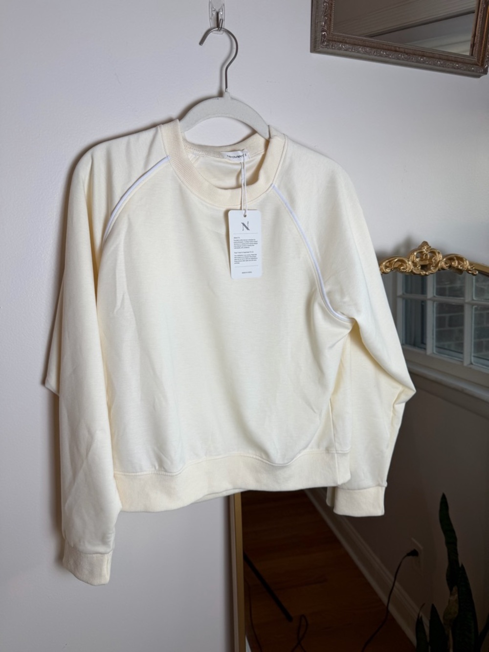 Ivory Crewneck Sweatshirt with Contrast Piping